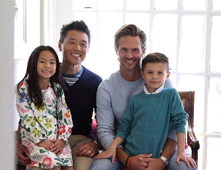 Vern Yip with his husband, Craig Koch and children